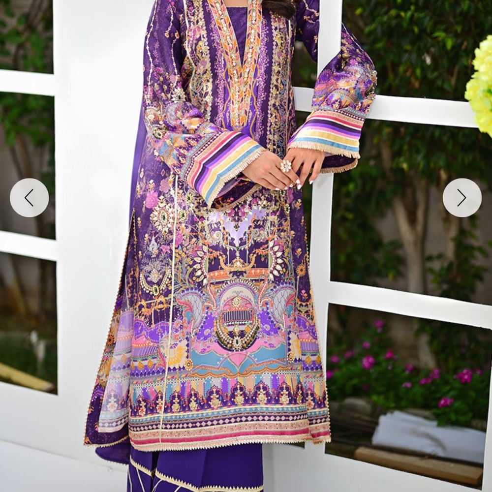 Ansab Jahangir Eid and party wear . Elegant Purple Printed Kurta